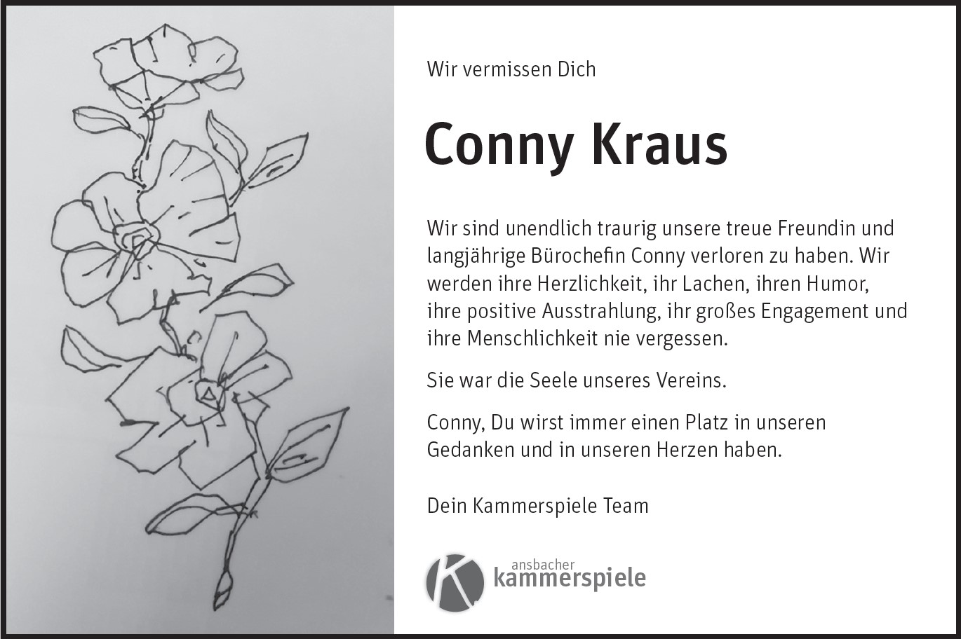 Trauer um Conny Kraus